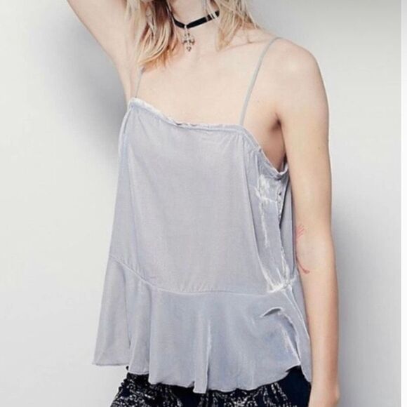 Free People Gray Velvet Easy Swing Peplum Camisole Medium - Picture 1 of 7